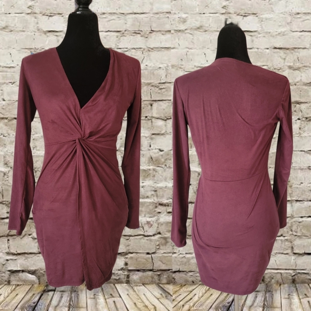 Mind Code V Neck Knot Front Bodycon Dress